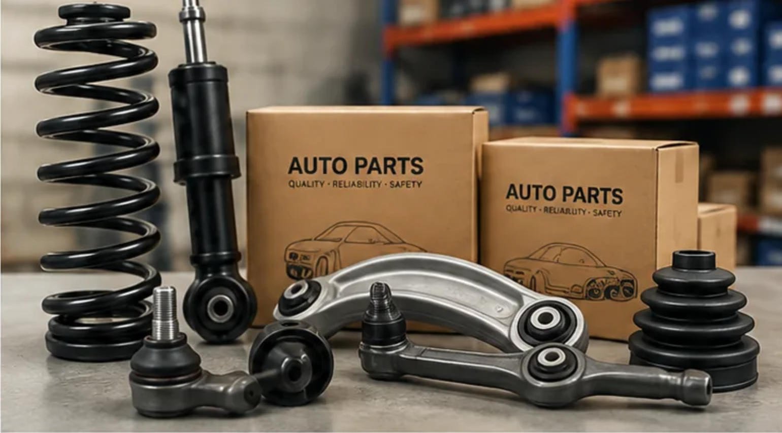auto parts supplier checklist with suspension parts and export packaging